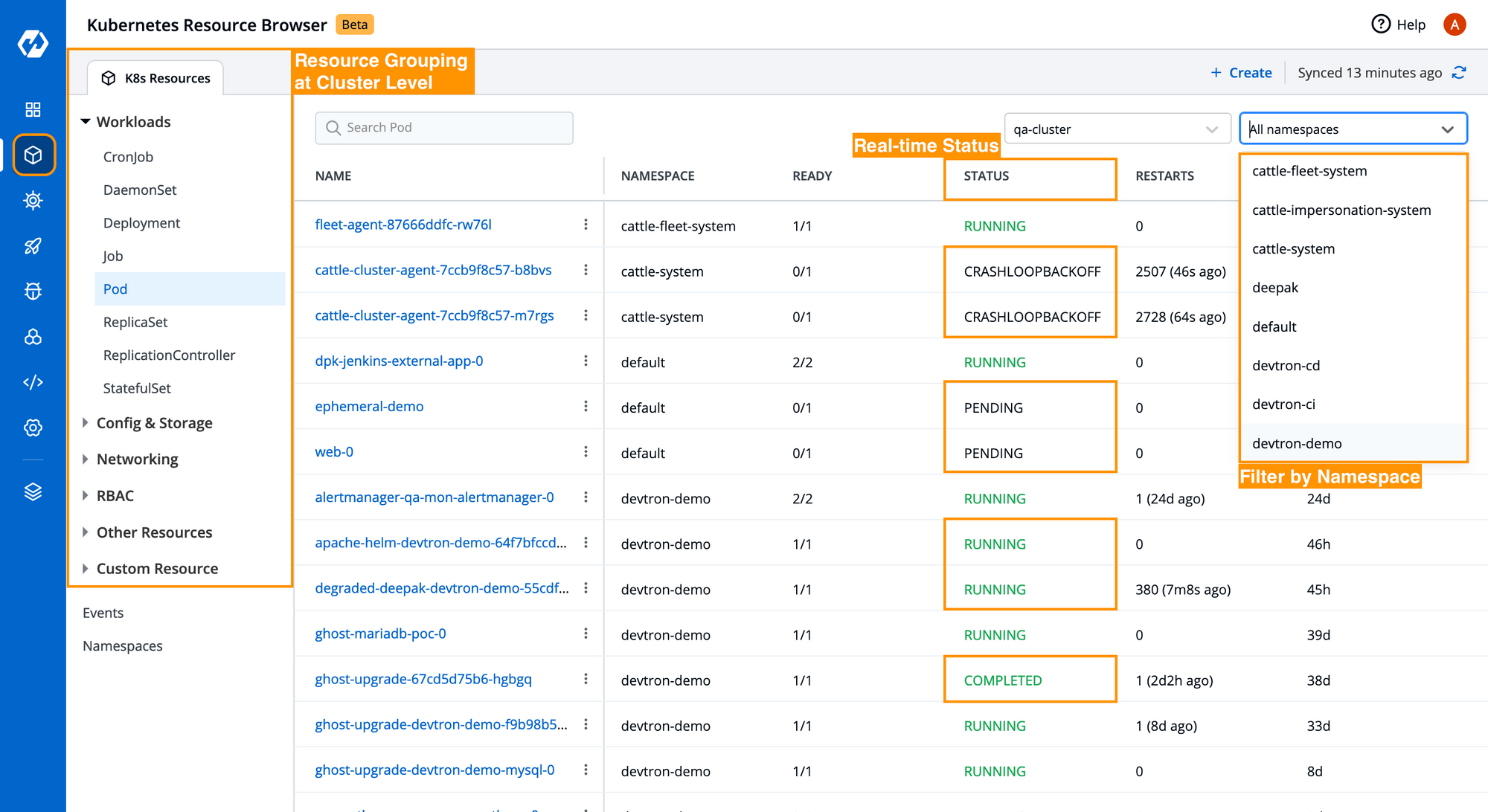 Devtron Kubernetes Resource Browser : Resource Details